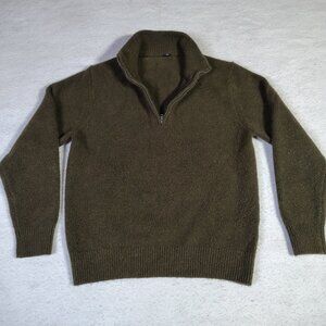 Uniqlo Sweater Mens Medium Green Wool Blend Heavyweight Knit 1/4 Zip Pullover
